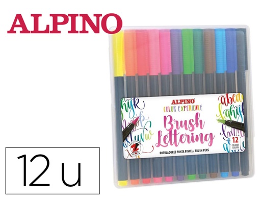 [164457] Rotulador alpino punta de pincel lettering estuche de 12 unidades colores surtidos