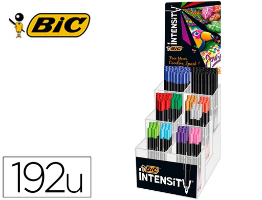 [162921] Rotulador bic intensity fine punta de fibra 0,4 mm expositor 192 unidades colores surtidos 160x130x345 mm