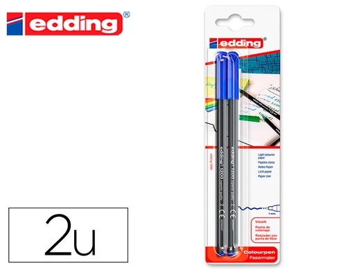 [161360] Rotulador edding punta fibra 1200 azul n.3 punta redonda 0.5 mm blister de 2 unidades