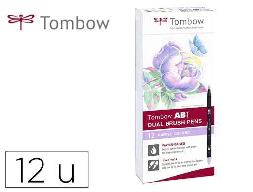 [155907] Rotulador tombow abt dual brush acuarelable doble punta fina/pincel estuche de 12 unidades colores pastel