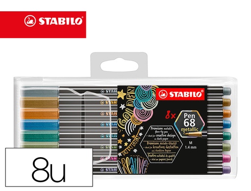 [155855] Rotulador stabilo punta de fibra pen 68 metallic estuche plastico de 8 unidades colores surtidos