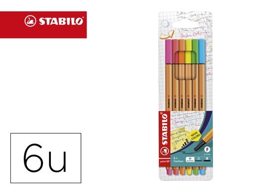 [151080] Rotulador stabilo punta de fibra point 88 blister 6 colores surtidos neon