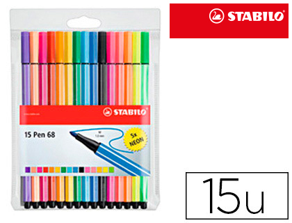 [78057] Rotulador stabilo acuarelable pen 68 estuche de 10 colores estandar + 5 colores neon