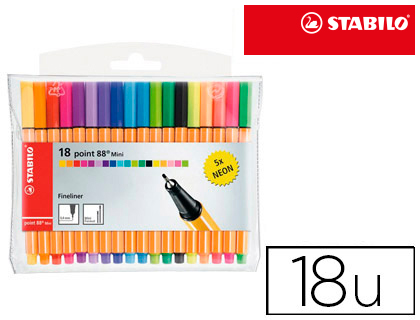 [78054] Rotulador stabilo punta de fibra point 88 mini estuche de 18 unidades colores surtidos