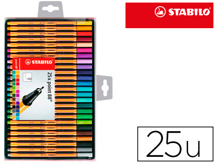 [78052] Rotulador stabilo punta de fibra point 88 estuche de 25 unidades colores surtidos