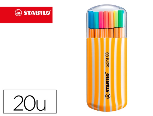 [78051] Rotulador stabilo punta de fibra point 88 zebrui estuche de 20 unidades colores neon surtidos