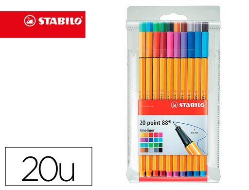 [78050] Rotulador stabilo punta de fibra point 88 estuche de 20 unidades colores surtidos