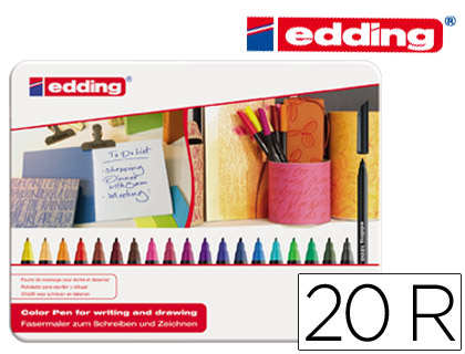 [75353] Rotulador edding punta fibra 1200 caja metalica 20 unidades colores surtidos punta redonda 0,5 mm