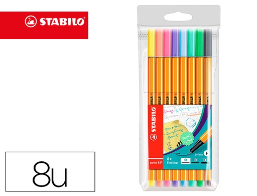 [67752] Rotulador stabilo punta de fibra point 88 estuche de 8 colores surtidos pastel