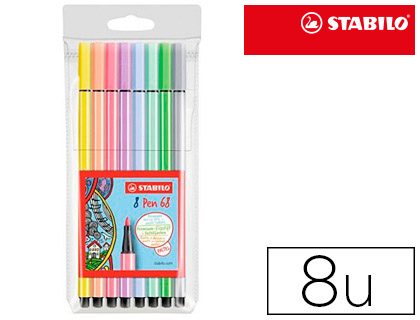 [67751] Rotulador stabilo acuarelable pen 68 estuche de 8 colores surtidos pastel