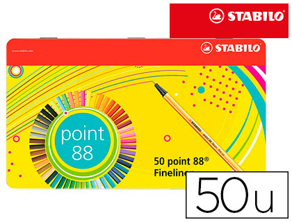 [64825] Rotulador stabilo punta de fibra 0,4 mm point 88 estuche metal 50 colores surtidos