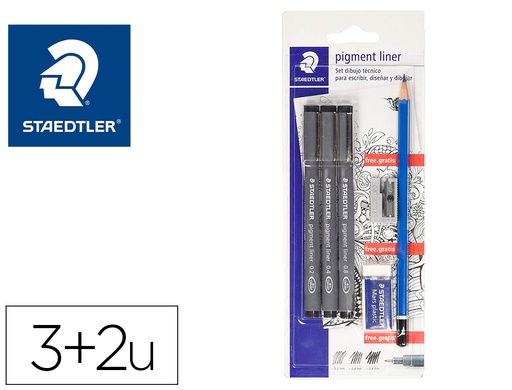 [62739] Rotulador staedtler calibrado micrometrico 308 negro blister de 3 und + goma lapiz y sacapuntas de regalo