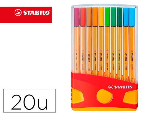 [43408] Rotulador stabilo punta de fibra point 88 color parade estuche de 20 unidades colores surtidos