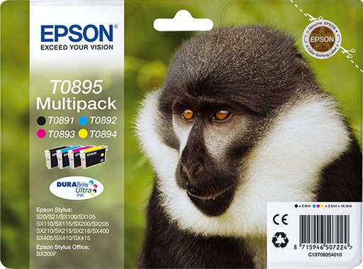 [14704] [C13T08954010] Epson Stylus S20/SX105/SX205/405 Multipack (T089140+240+340+440)