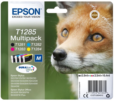 [13362] [C13T12854012] Epson Multipack Stylus S22/SX125/SX420W/425W/ Office BX305 (4 colores)
