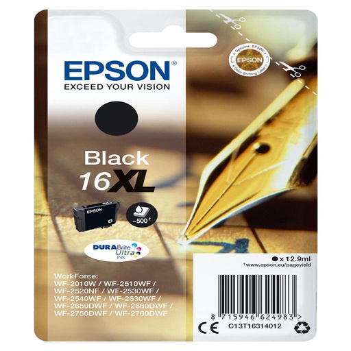 [15571] [C13T16314022] Epson DURABrite Ultra Ink Cartucho Negro 16XL (Blister+ Alarma acustico/Radiofrecuencia)
