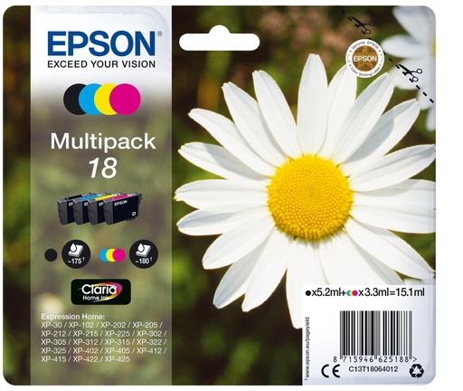 [15317] [C13T18064012] Epson Expression Home XP-102/205/305/405 MultiPack 4 Cartuchos (K,C,M,Y)nº18