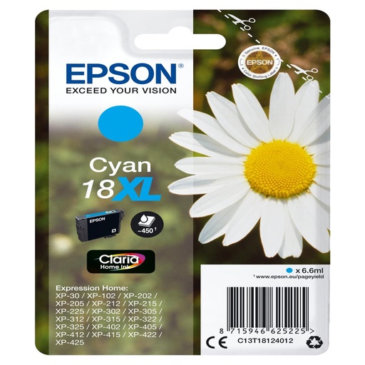 [15319] [C13T18124012] Epson Expression Home XP-102/205/215/305/405 Cartucho Cian Alta Capacidad 18XL