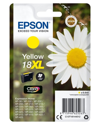 [15321] [C13T18144012] Epson Expression Home XP-102/205/215/305/405 Cartucho Amarillo Alta Capacidad 18XL