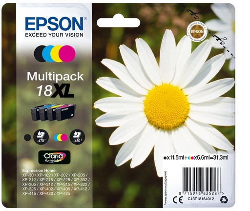 [15332] [C13T18164022] Epson Expression Home XP-102/205/305/405 MultiPack 4 Cartuchos Alta capacidad (Radiofrecuencia)