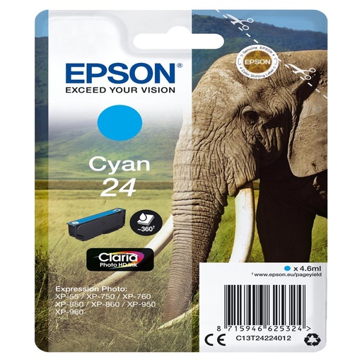 [15599] [C13T24224012] Epson Claria Photo HD Ink Cartucho Cian 24   Expression Photo XP-950