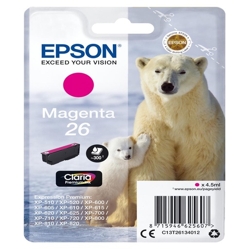 [15557] [C13T26134022] Epson Claria Premium Cartucho Magenta 26 (Blister + Alarma acustico/Radiofrecuencia)