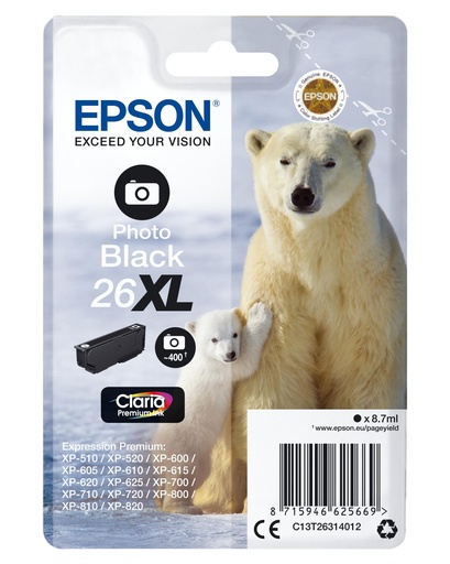 [15527] [C13T26314012] Epson Claria Premium Cartucho foto Negro 26XL Alta Capacidad Expression Premium XP-510