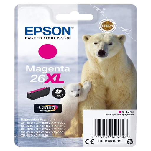 [15563] [C13T26334022] Epson Claria Premium Cartucho Magenta 26XL Alta(Blister + Alarma acustico/Radiofrecuencia)