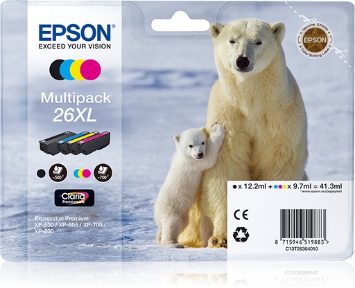 [15565] [C13T26364020] Epson Claria Premium Cartucho 26XL Alta Multipack 4 Col (Blister+ Alarma acustico/Radiofrecuencia)</