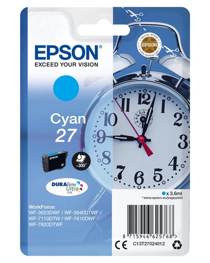 [18733] [C13T27024012] Epson WorkForce WF-3000 y WF-7000 Cartucho Cian nº27