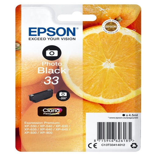 [35740] [C13T33414022] EPSON Expression Home XP-530/XP630/XP635/XP830 Cartucho Negro Foto Nº33 RF+AM