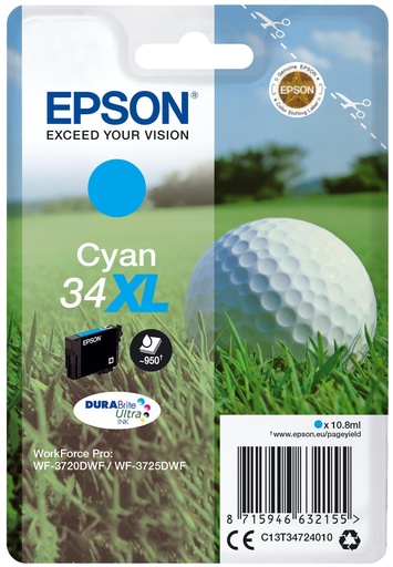 [33421] [C13T34724010] EPSON Singlepack Cyan 34XL DURABrite Ultra Ink