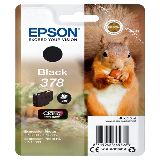 [34050] [C13T37814010] EPSON Singlepack Black 378 Claria Photo HD Ink