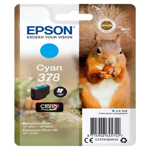 [34053] [C13T37824020] EPSON Singlepack Cyan 378 Claria Photo HD Ink con RF