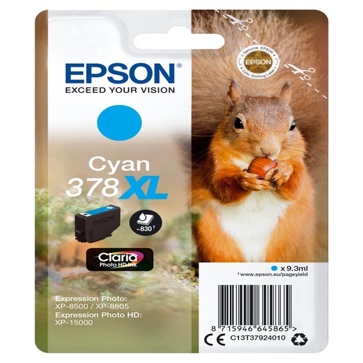 [34065] [C13T37924010] EPSON Singlepack Cyan 378XL Claria Photo HD Ink