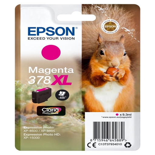 [34068] [C13T37934020] EPSON Singlepack Magenta 378XL Claria Photo HD Ink con RF