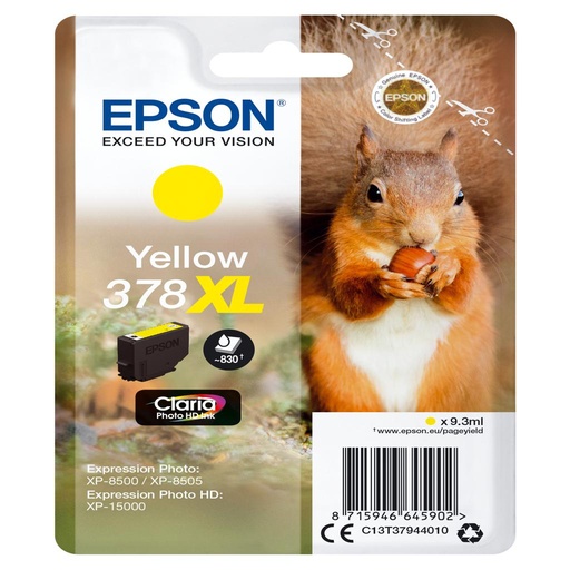 [34069] [C13T37944010] EPSON Singlepack Yellow 378XL Claria Photo HD Ink