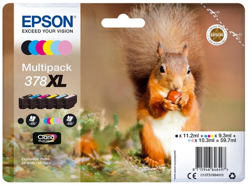 [33911] [C13T37984010] EPSON Multipack 6-colours 378XL Claria Photo HD Ink ARDILLA