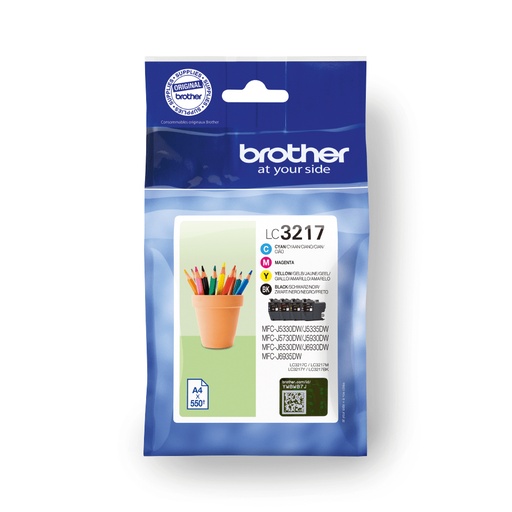 [38697] [LC3217VAL] BROTHER Pack de 4 cartuchos de tinta negro, cian, magenta y amarillo LC3217VAL para MFCJ5330, MFCJ65