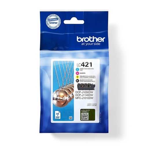 [43999] [LC421VAL] BROTHER Pack de 4 cartuchos de tinta negro, cian, magenta y amarillo LC421VAL para DCP-J1050DW / DCP