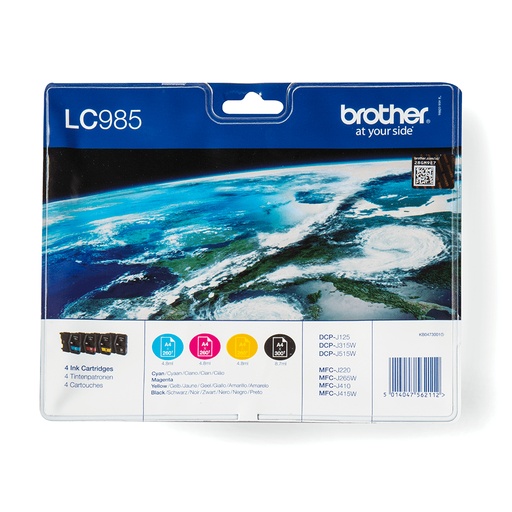 [13019] [LC985VALBP] BROTHER Pack cartuchos Negro, Cian, Magenta y Amarillo  DCP-J315W