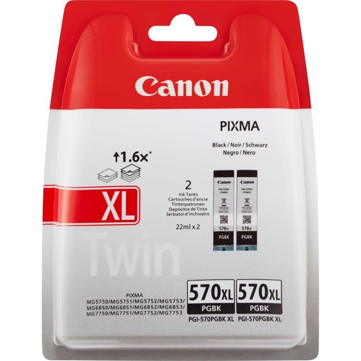 [37611] [0318C007] CANON Cartucho Negro PGI570PGBK XL Pixma MG6850  Twin pack (en Blister)
