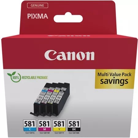 [64308] [2103C007] CANON Pack 4 Cartuchos C/M/Y/BK CLI581 Pixma TR8550 TS6250 TS8250 TS9150 TS9550 Multi ECOPACK