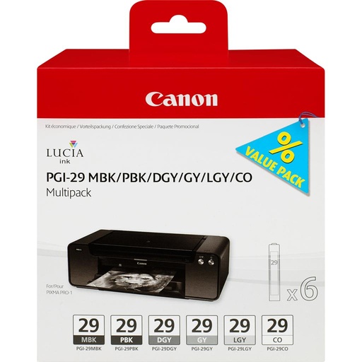 [32118] [4868B018] Canon PIXMA/PRO-1 MultiPack PGI-29 MBK/PBK/DGY/GY/LGY/CO