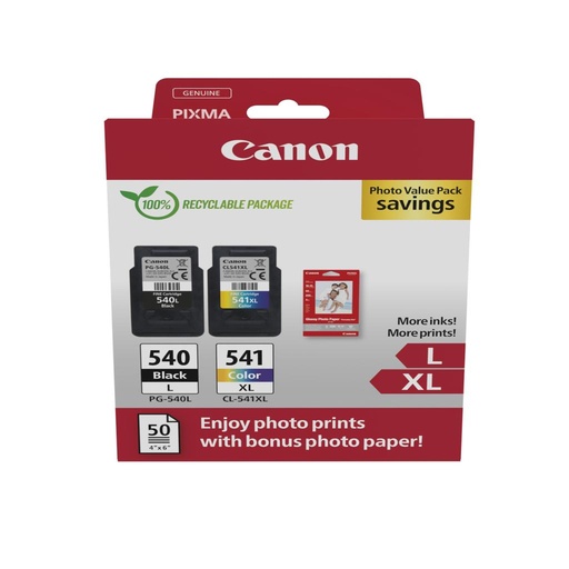 [58044] [5224B012] CANON CARTUCHO NEGRO/COLOR PG-540L/CL-541XL + PAPEL FOTO 4X6 (GP-501 50H)