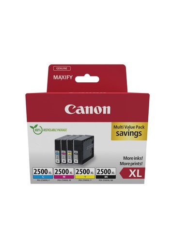 [58993] [9254B010] CANON Pack 4 Cartuchos PGI-2500XL Maxify iB4050 MB5050 MB5350 Alta capacidad  Pack-4 colores ECOPACK