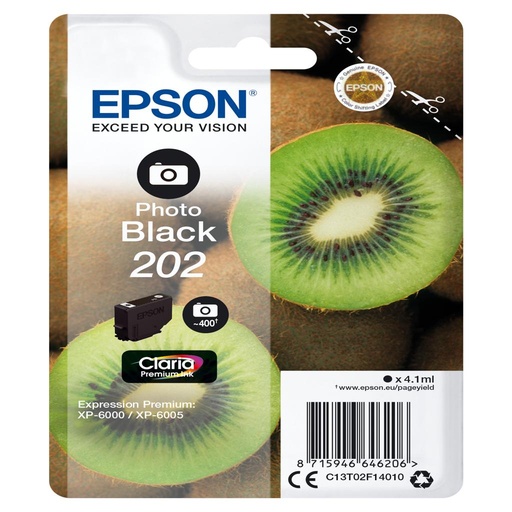 [34032] [C13T02F14020] EPSON Singlepack Photo Black 202 Claria Premium Ink con RF