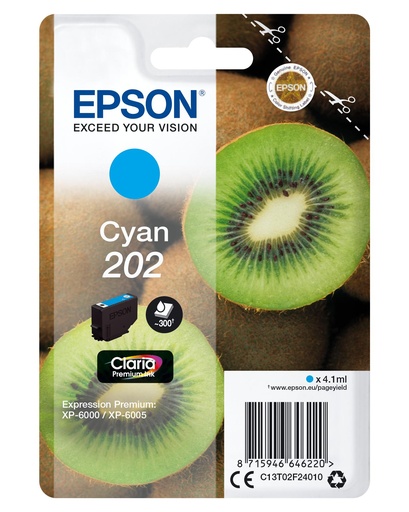 [34034] [C13T02F24020] EPSON Singlepack Cyan 202 Claria Premium Ink con RF