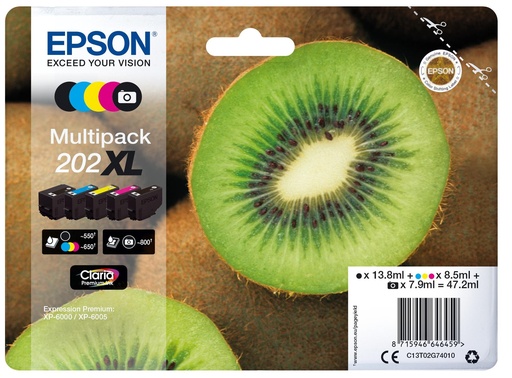 [33909] [C13T02G74010] EPSON Multipack 5-colours 202XL Claria Premium Ink KIWI