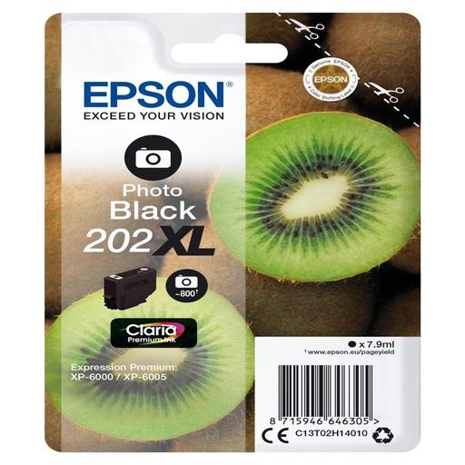 [34043] [C13T02H14020] EPSON Singlepack Photo Black 202XL Claria Premium Ink con RF